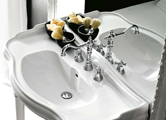 SADASD bagno moderno rubinetto lavabo in ottone tre fori tre set di acqua tubo piatto doppio lavabo lavello rubinetto valvola in ceramica caldo e freddo rubinetto miscelatore con G1/2 tubo 