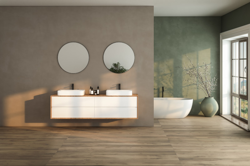 rivestimenti bagno moderno con parquet