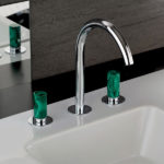 Frattini-PEPE-Batteria-lavabo-3-fori-bocca-alta-finitura-cromo-Maniglia-verde-malachite-12068M