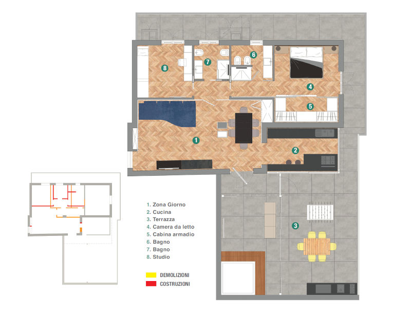 progetto attico moderno