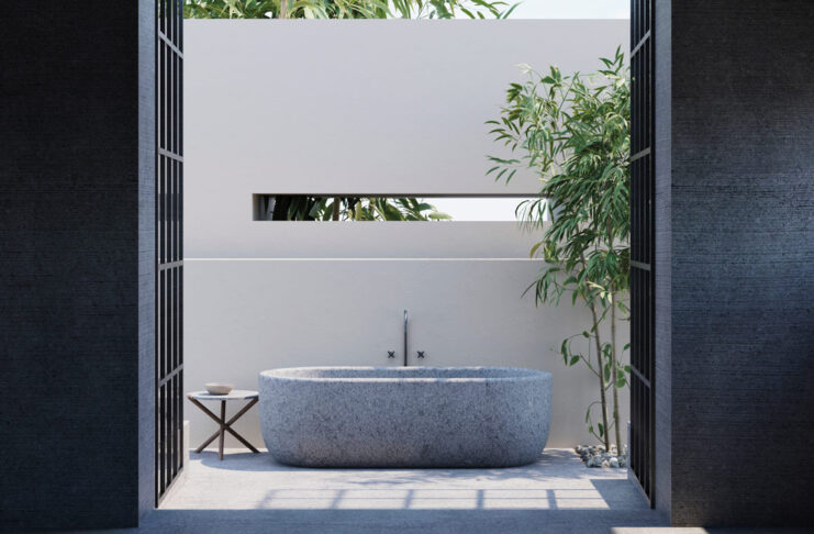 VASCA AQUA in peperino: l’armonia secondo VELTHA Outdoor