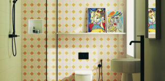 Progettare un bagno piccolo attraverso spazio, geometrie e colore con Damast