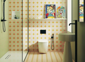 Progettare un bagno piccolo attraverso spazio, geometrie e colore con Damast
